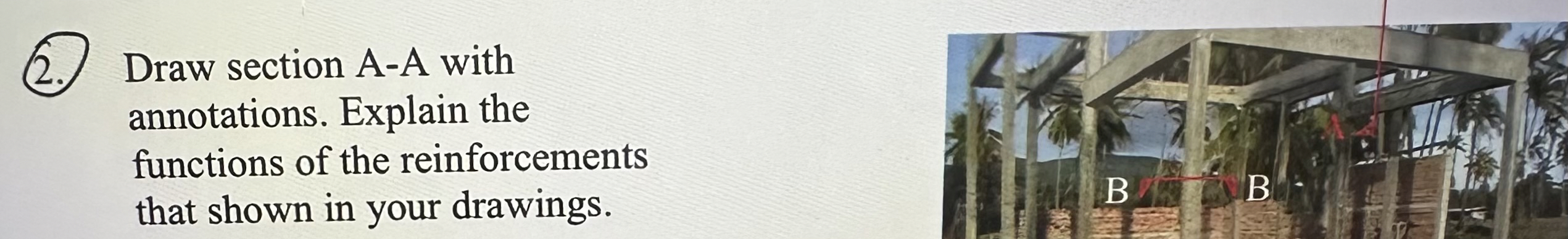 ( 2 . ) Draw section A - A with annotations.