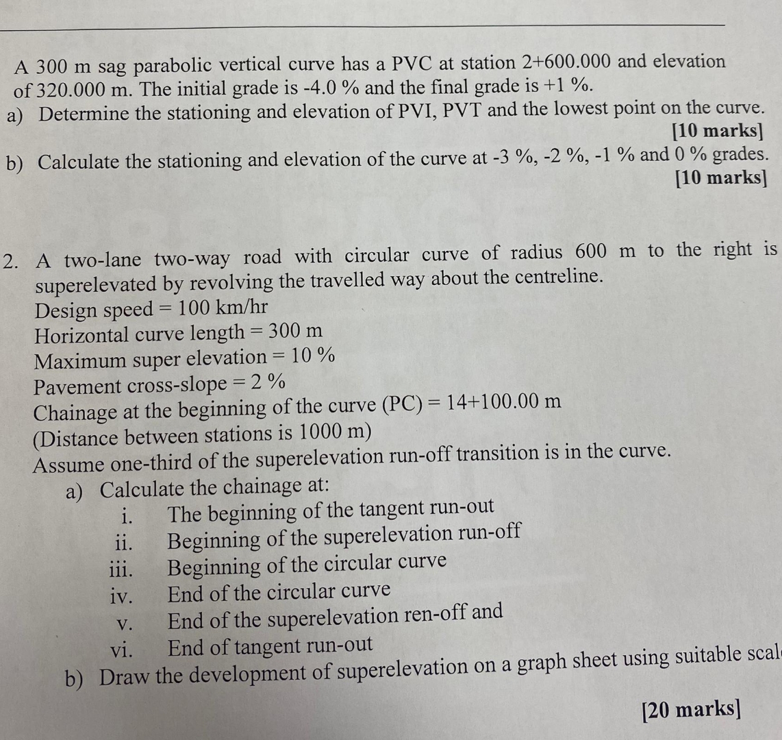 A 3 0 0 m sag parabolic vertical curve has a PVC