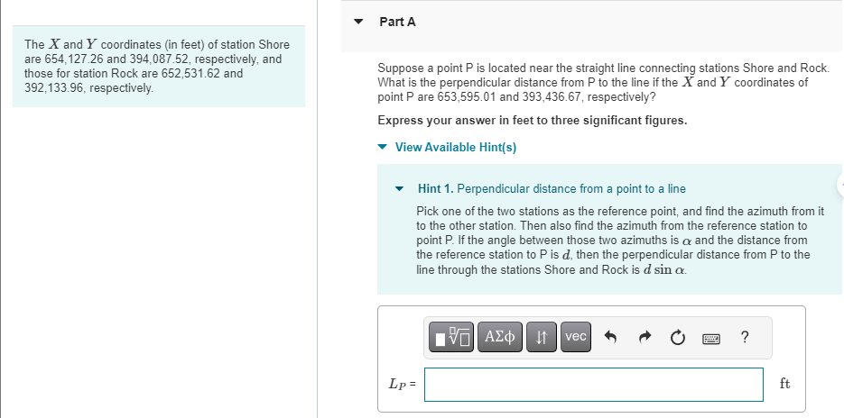 Part A The x and Y coordinates ( in feet ) of