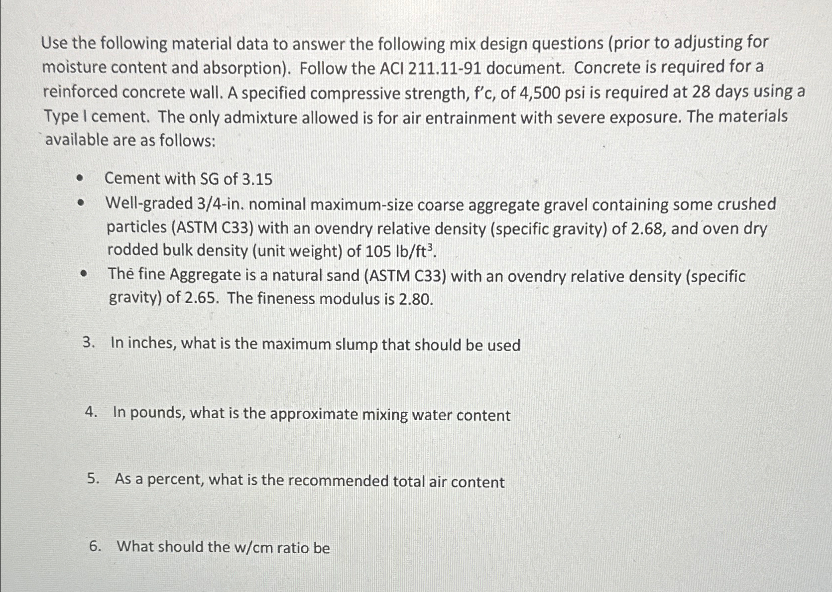 Use the following material data to answer the