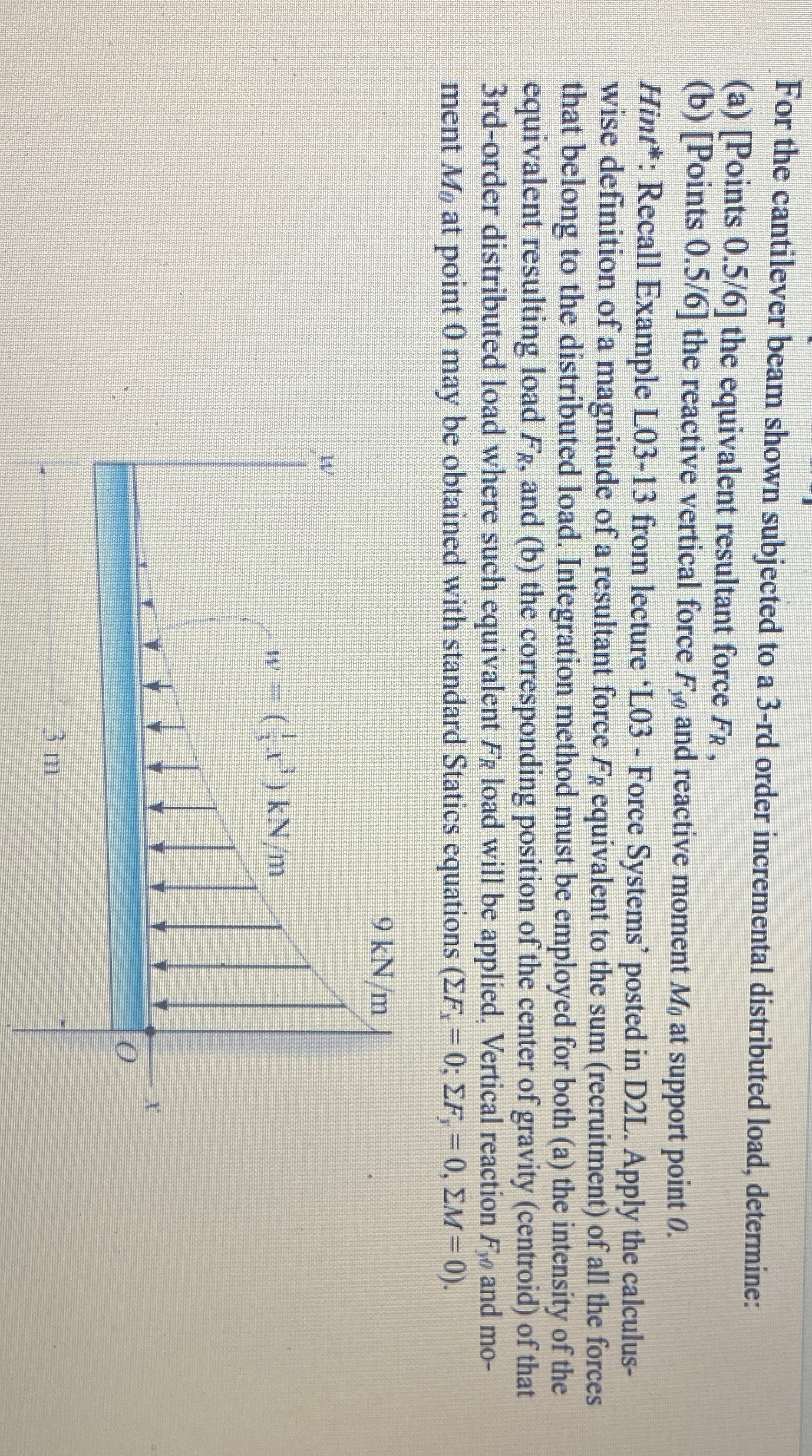 For the cantilever beam shown subjected to a 3 -