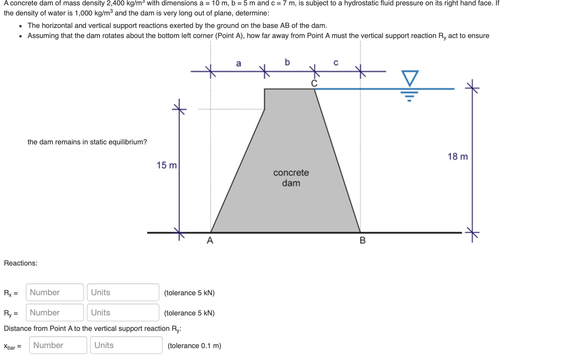 A concrete dam of mass density 2 , 4 0 0 k g m 3