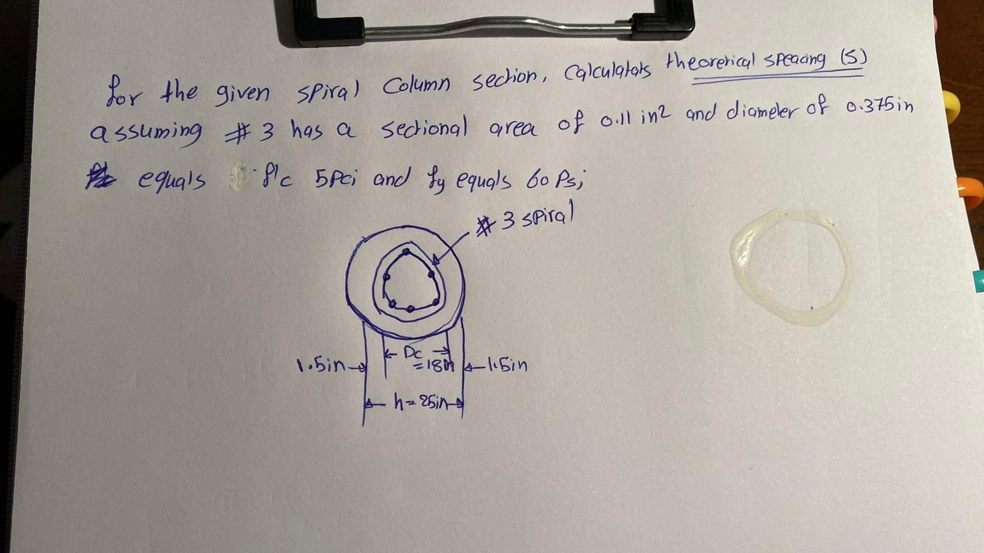 Lor the given spiral Column section, Calculatats