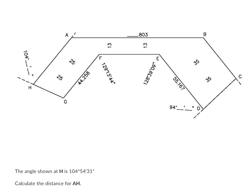 The angle shown at H is 1 0 4 5 4 ' 3 1 ' '