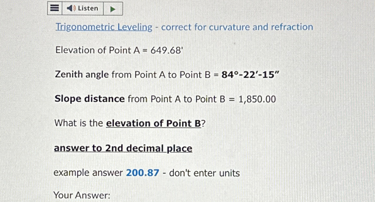 Listen Trigonometric Leveling - correct for