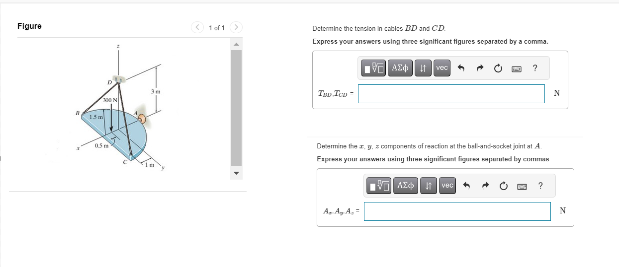 Determine the tension in cables B D and C D .