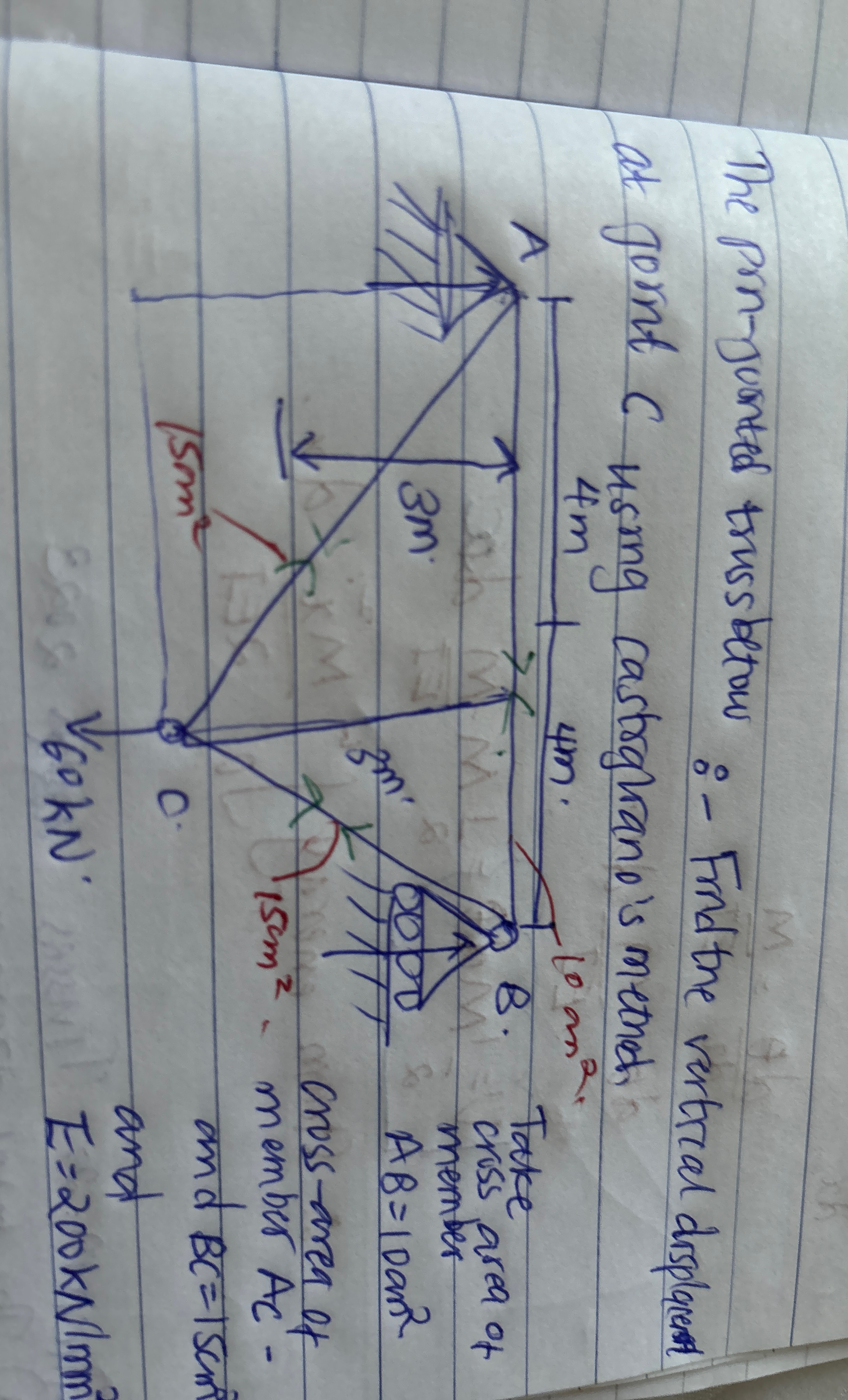 The pin jointed trussbetow: - Frid the vertical