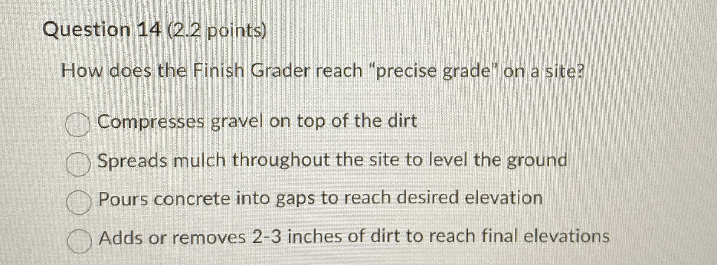 Question 1 4 ( 2 . 2 points ) How does the Finish