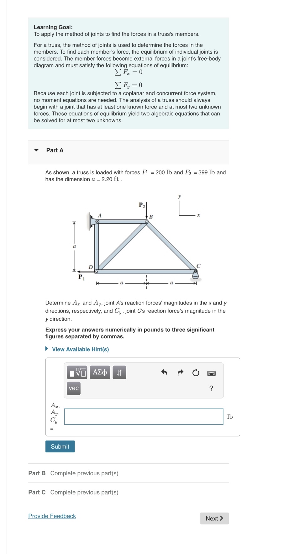Learning Goal: To apply the method of joints to