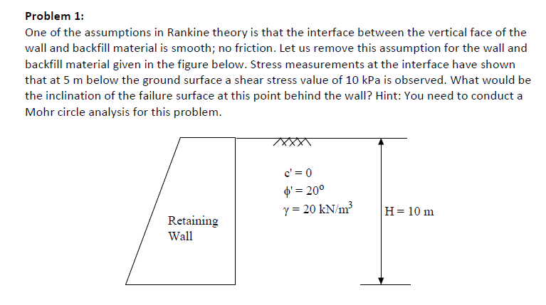 Problem 1 : One of the assumptions in Rankine