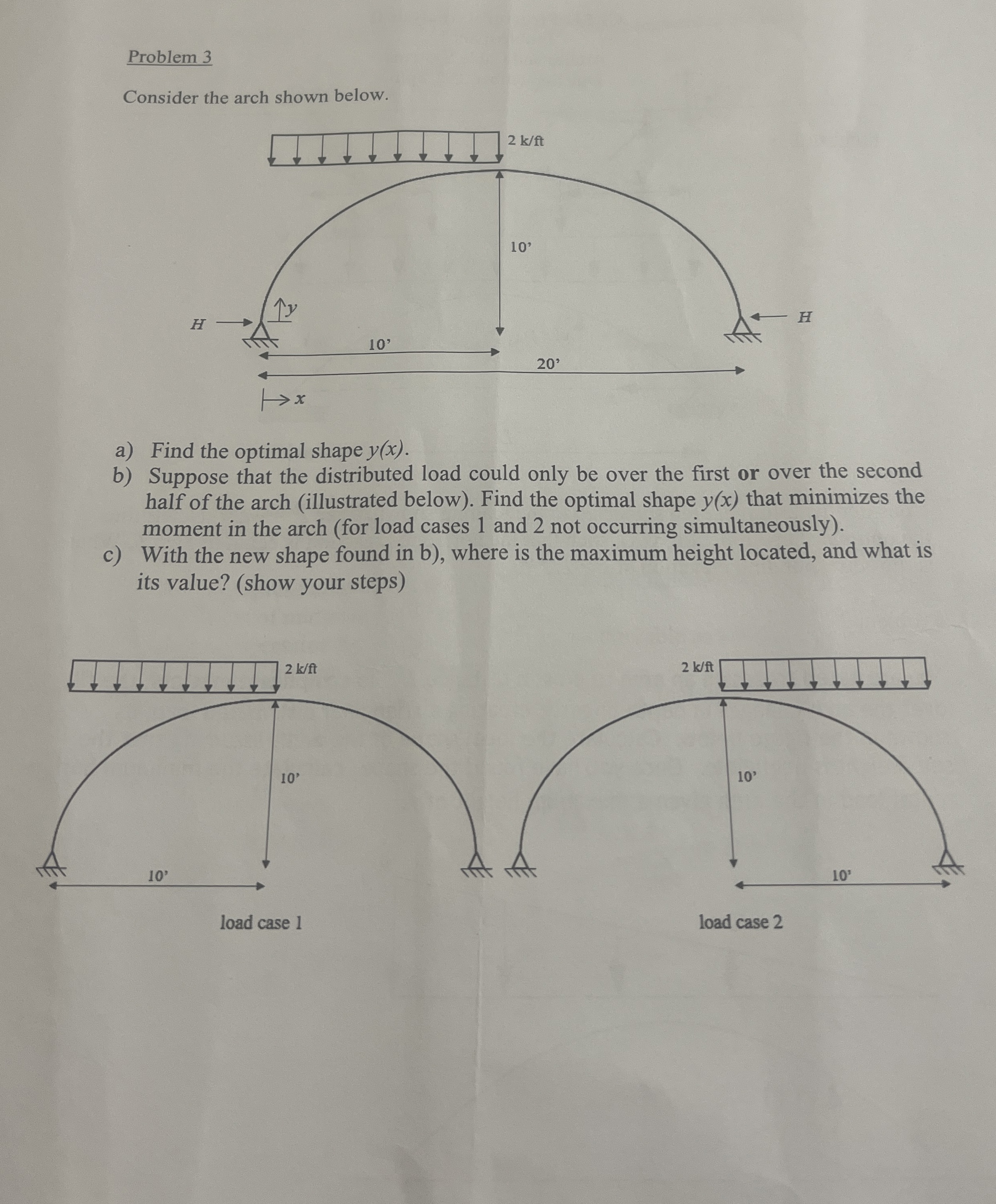 Problem 3 Cons a ) Find the optimal shape y ( x )