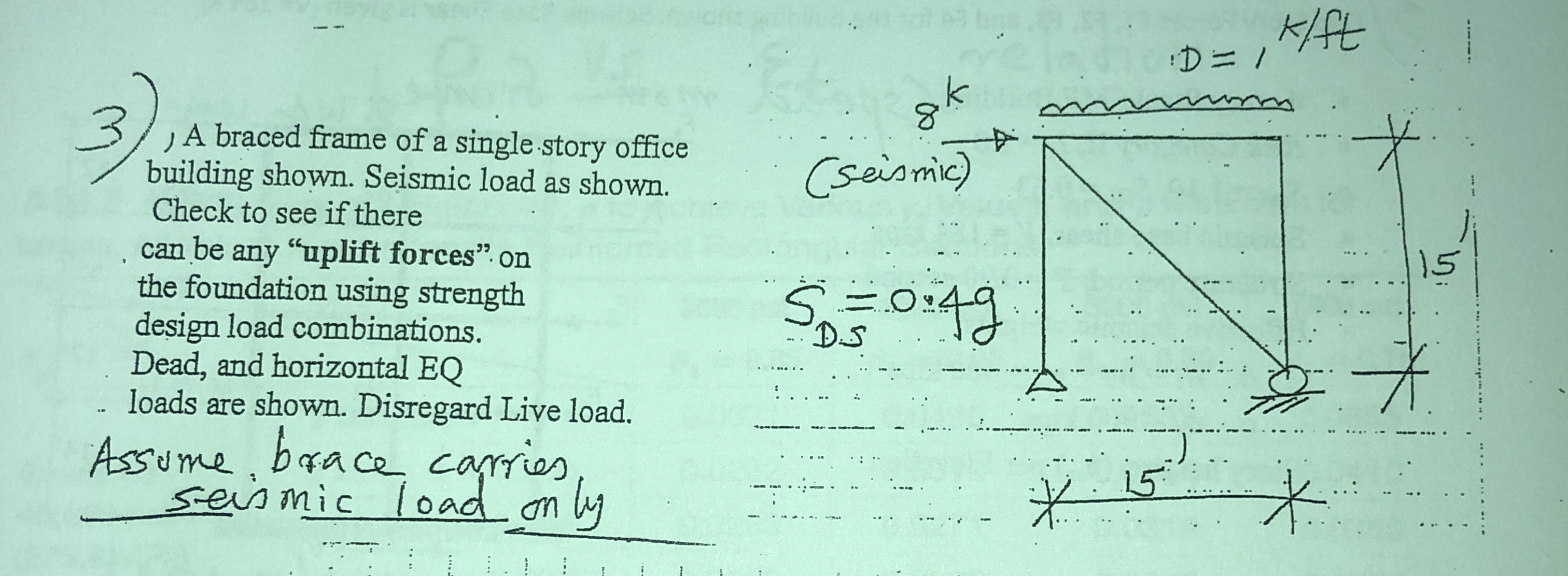 k / ft A braced frame of a single story office