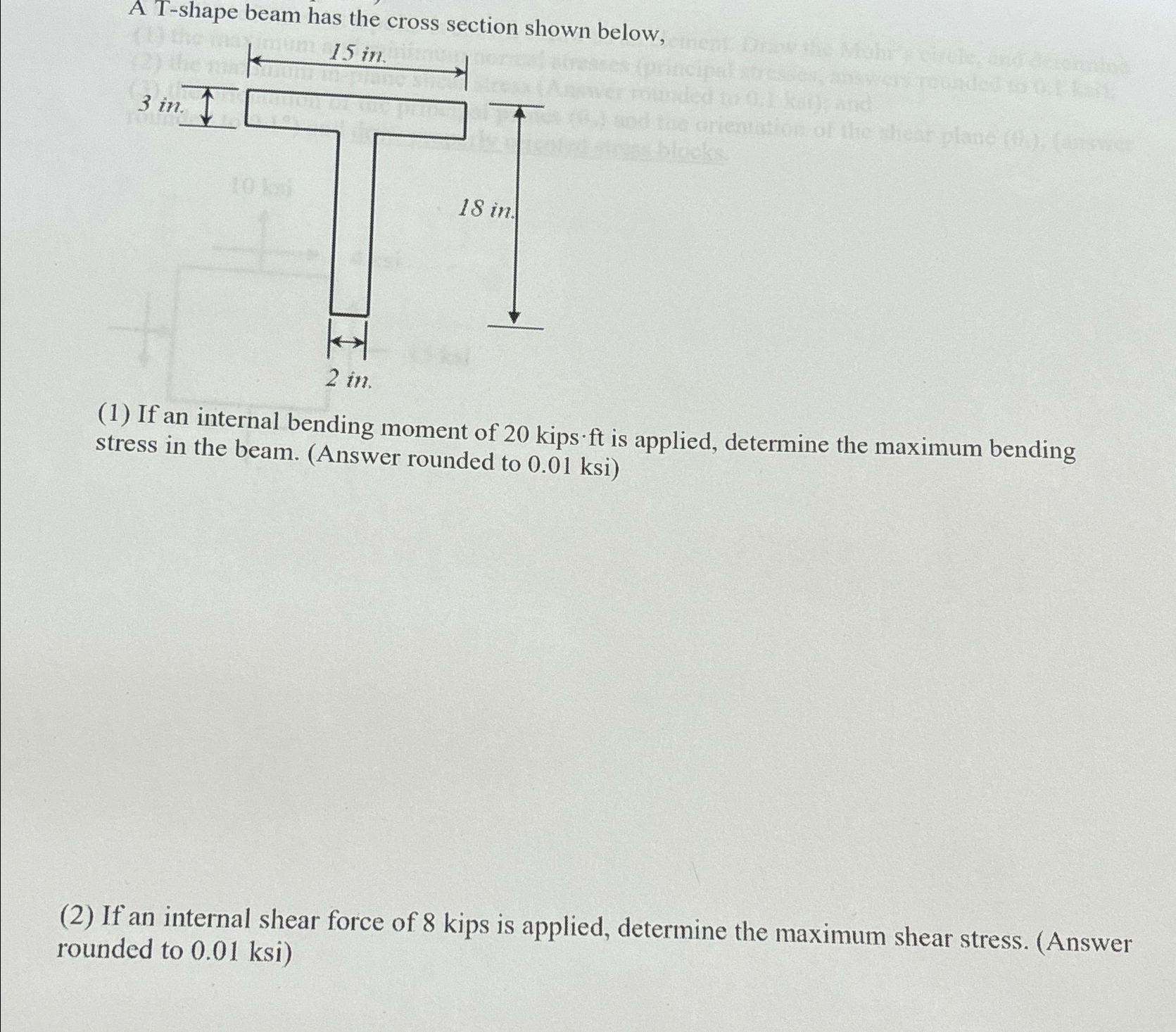A T - shape beam has the cross section shown