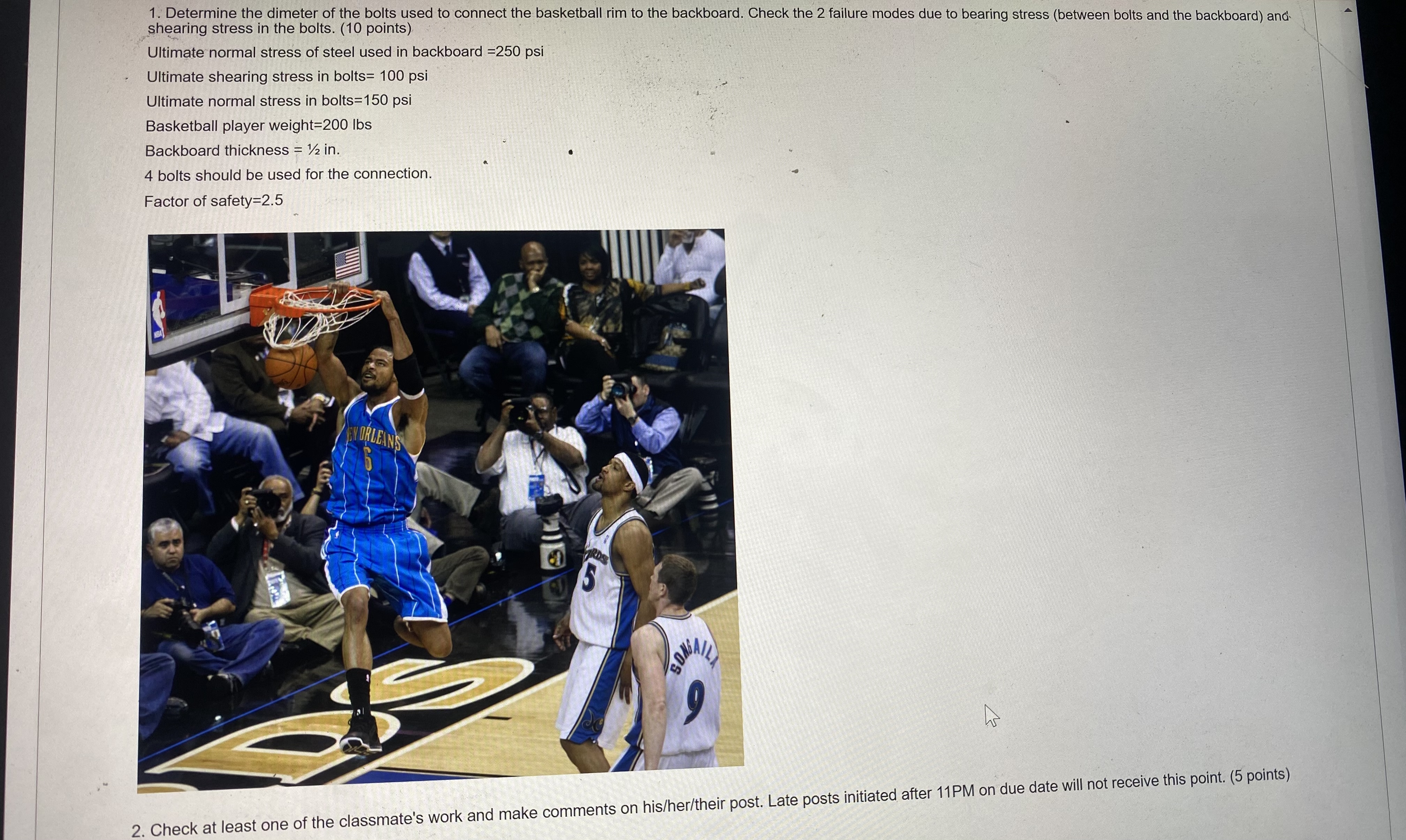 Determine the dimeter of the bolts used to