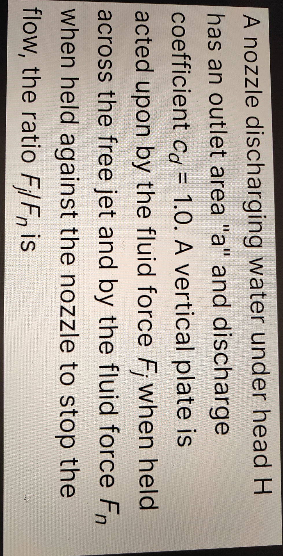 A nozzle discharging water under head H has an