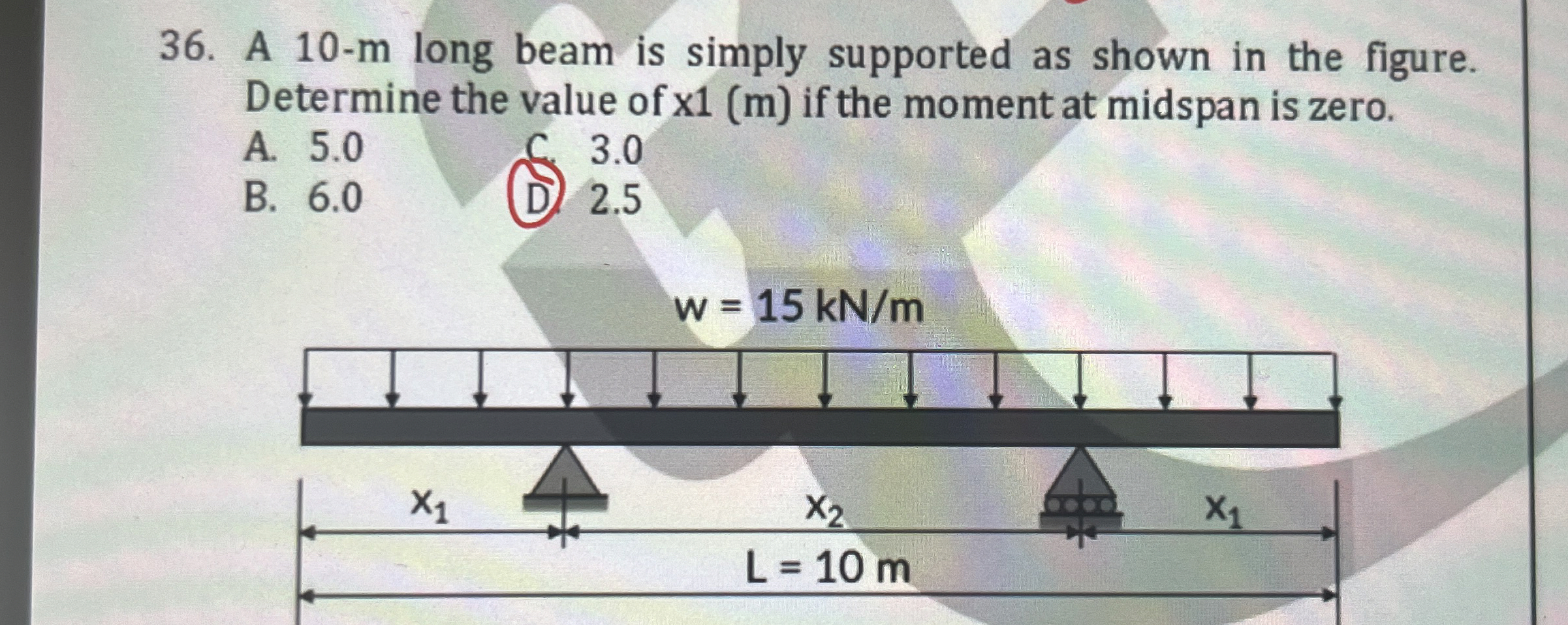 A 1 0 - m long beam is simply supported as shown