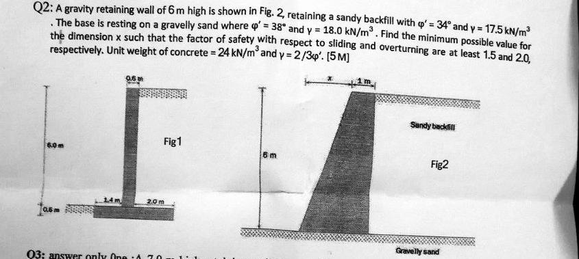 Q 2 : A gravity retaining wall of 6 m high is