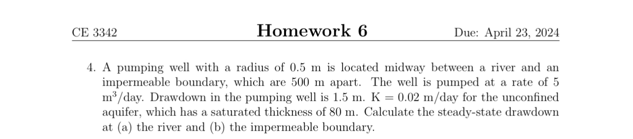 CE 3 3 4 2 Homework 6 Due: April 2 3 , 2 0 2 4 4
