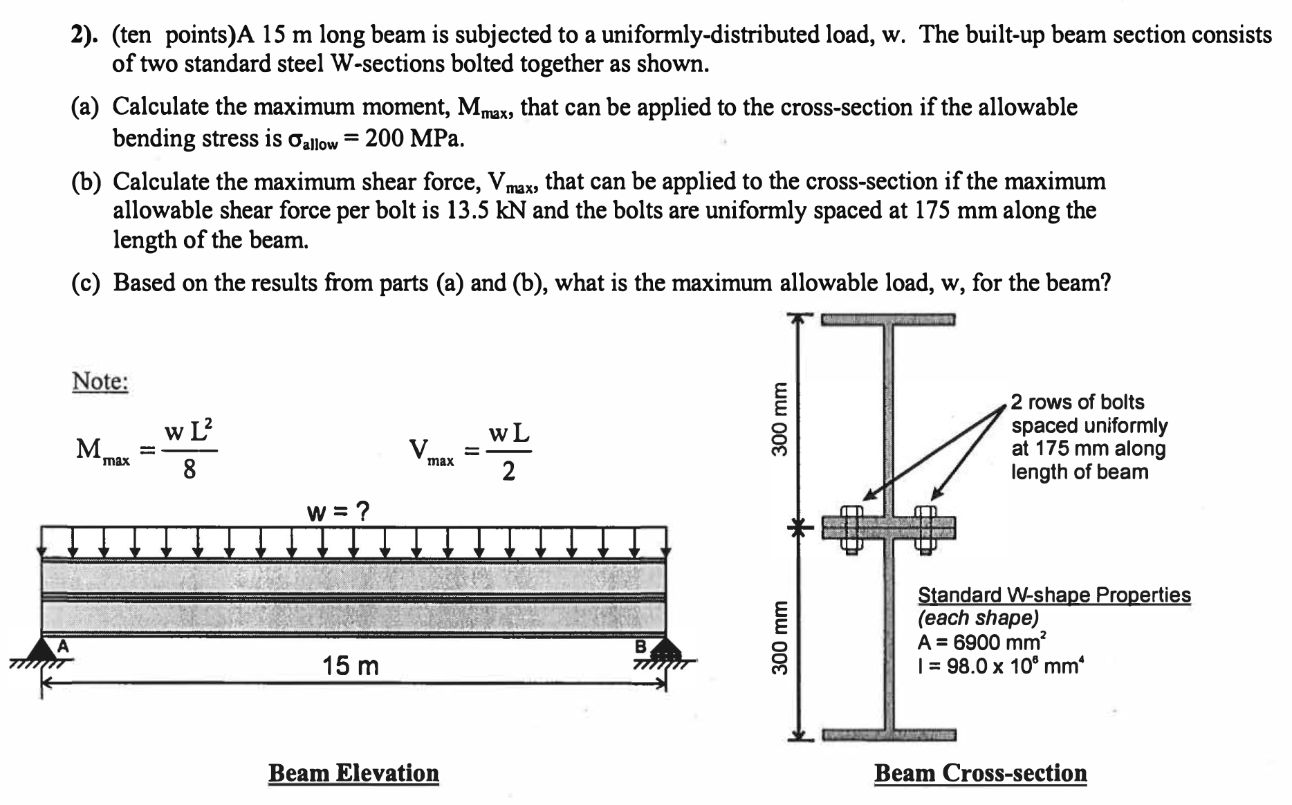 . ( ten points ) A 1 5 m long beam is subjected