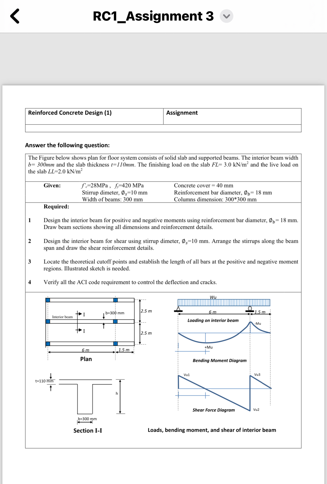 RC 1 _ Assignment 3 Reinforced Concrete Design (