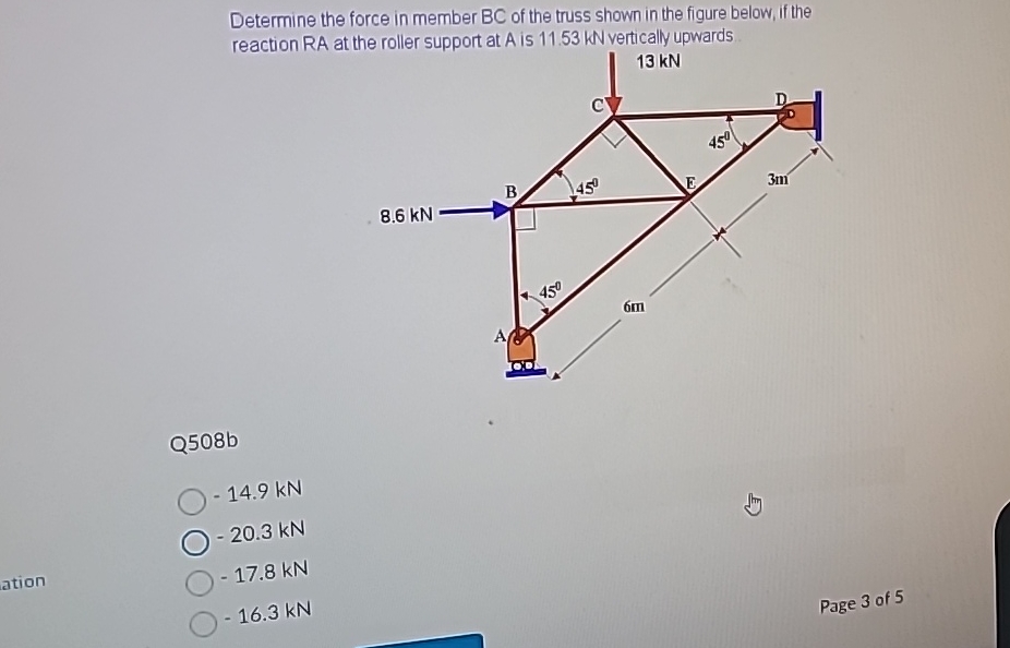 Determine the force in member B C of the truss