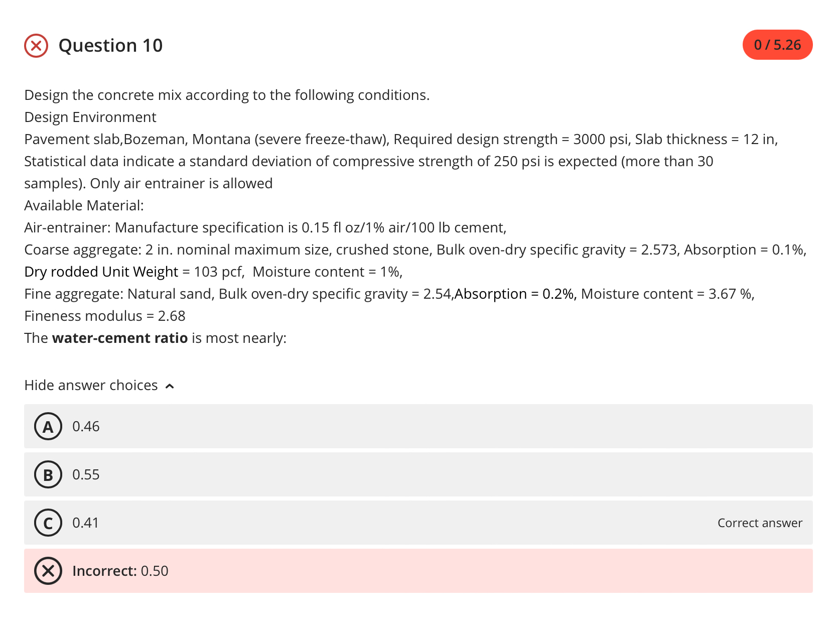 Question 1 0 Design the concrete mix according to