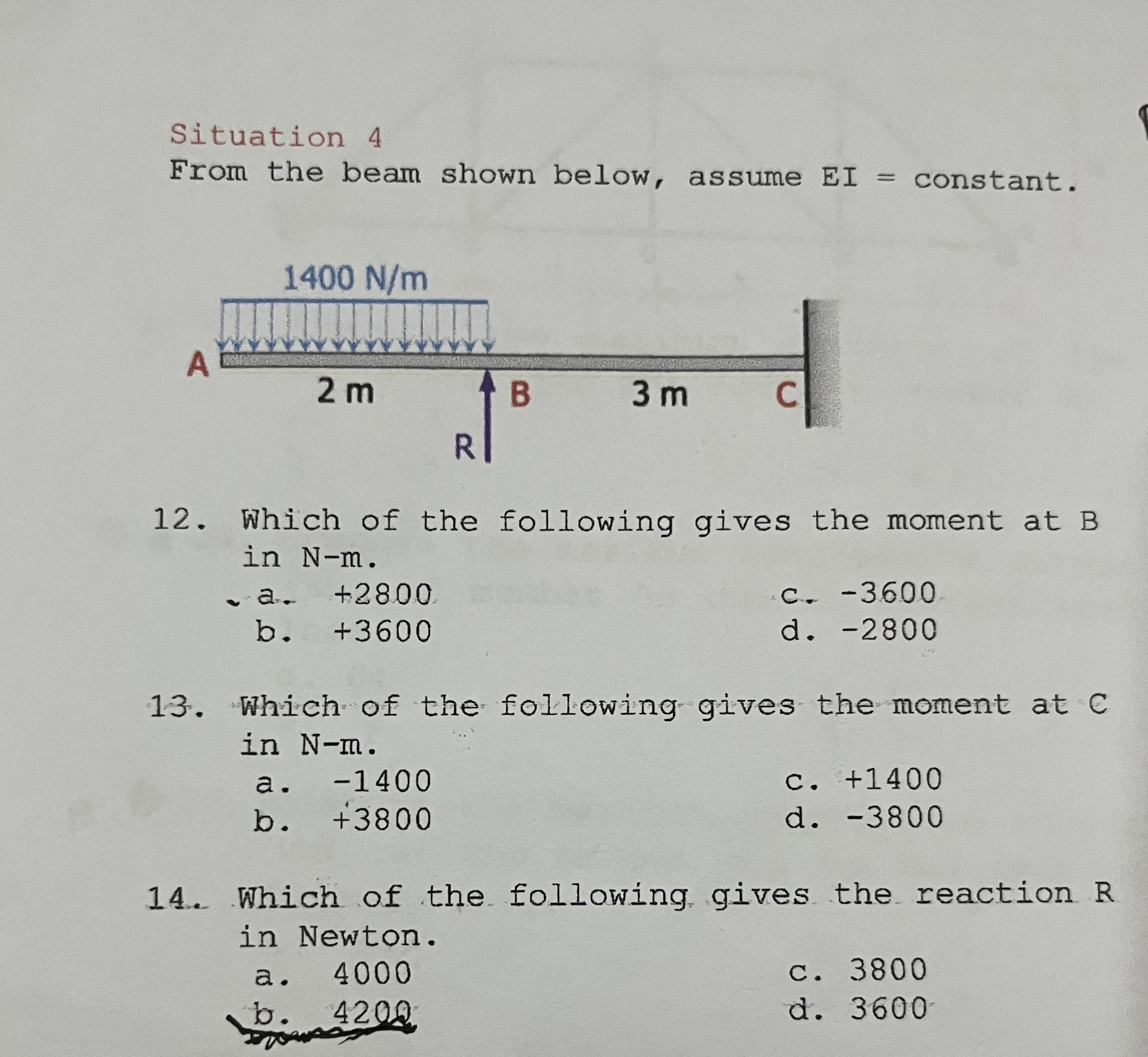 Situation 4 From the beam shown below, assume EI