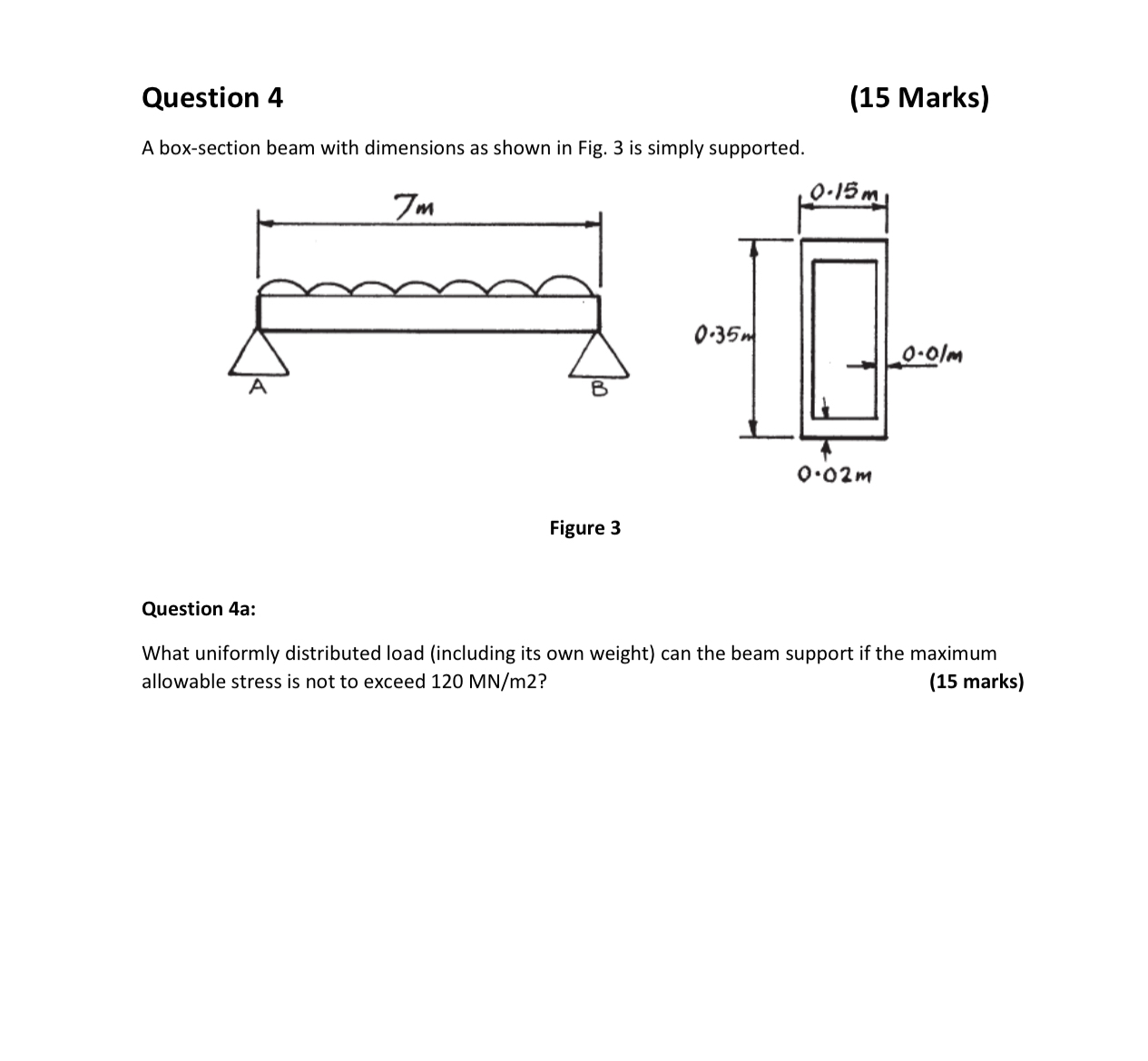 Question 4 ( 1 5 Marks ) A box - section beam