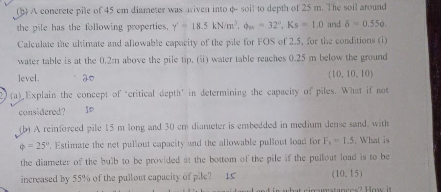 ( b ) A concrete pile of 4 5 c m diameter was