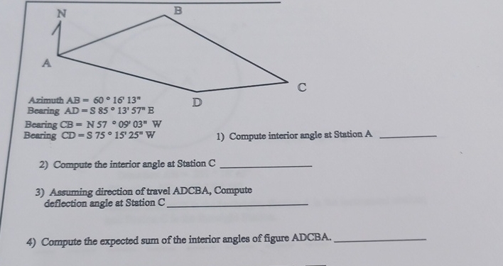 Bearing A D = S 8 5 1 3 ' 5 7 ' ' B Bearing C B =