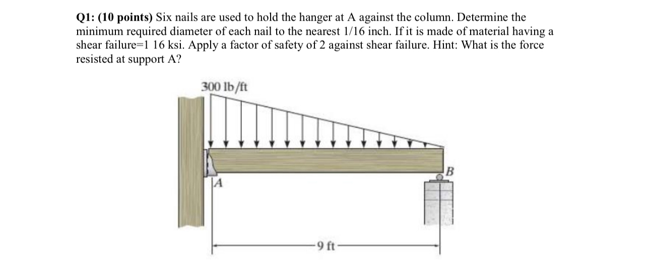 Q 1 : ( 1 0 points ) Six nails are used to hold