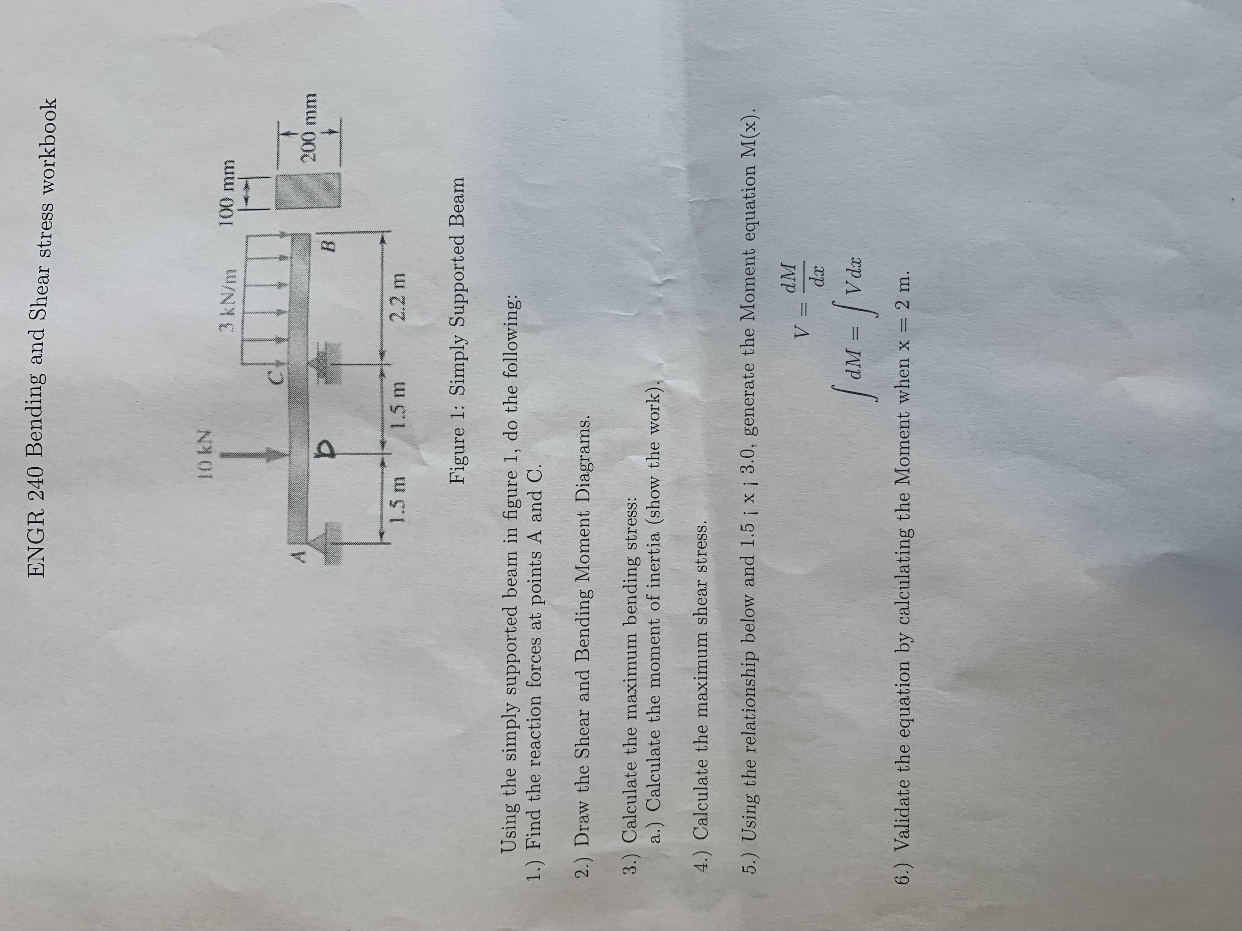 ENGR 2 4 0 Bending and Shear stress workbook