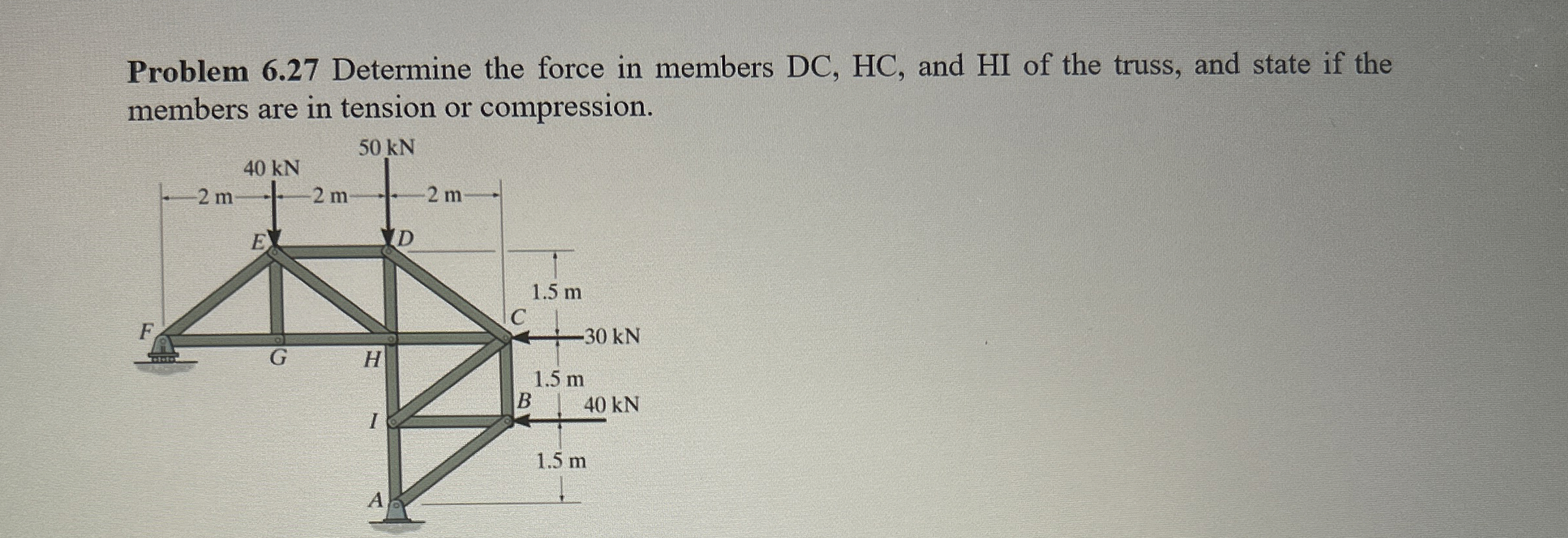 Problem 6 . 2 7 Determine the force in members DC