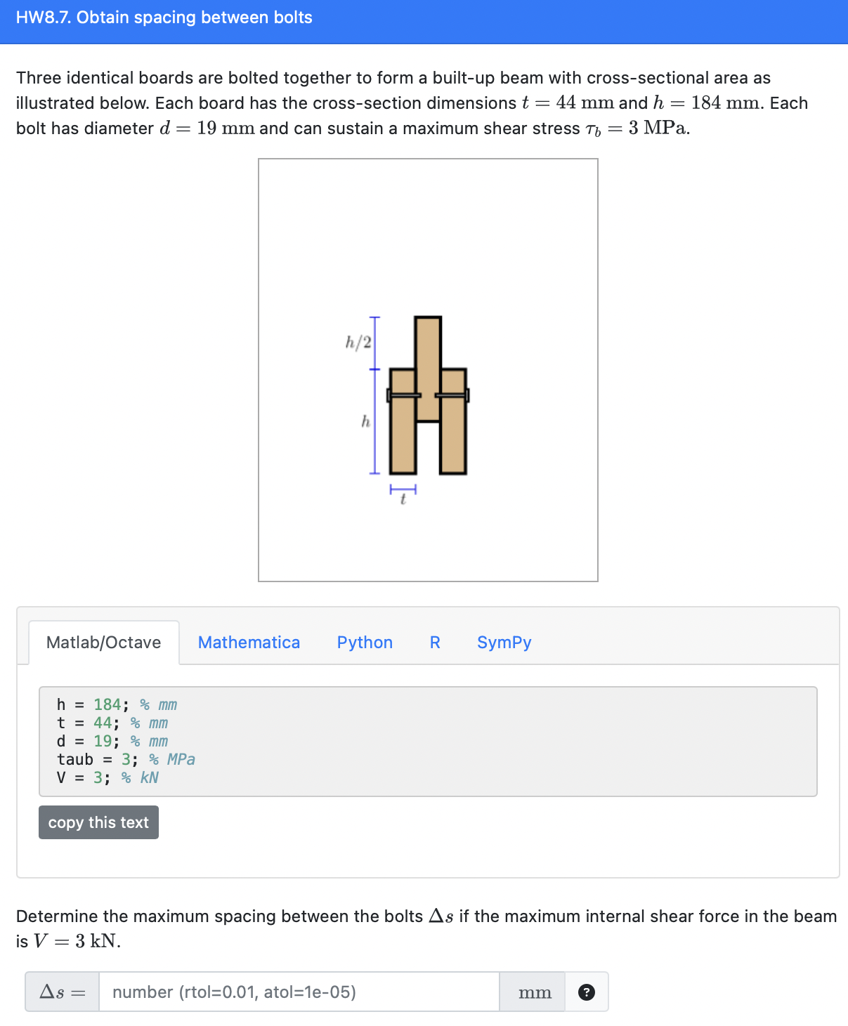 Three identical boards are bolted together to