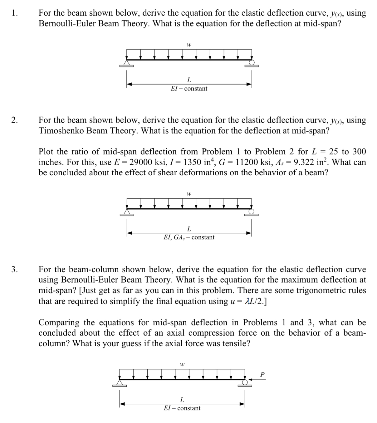 For the beam shown below, derive the equation for