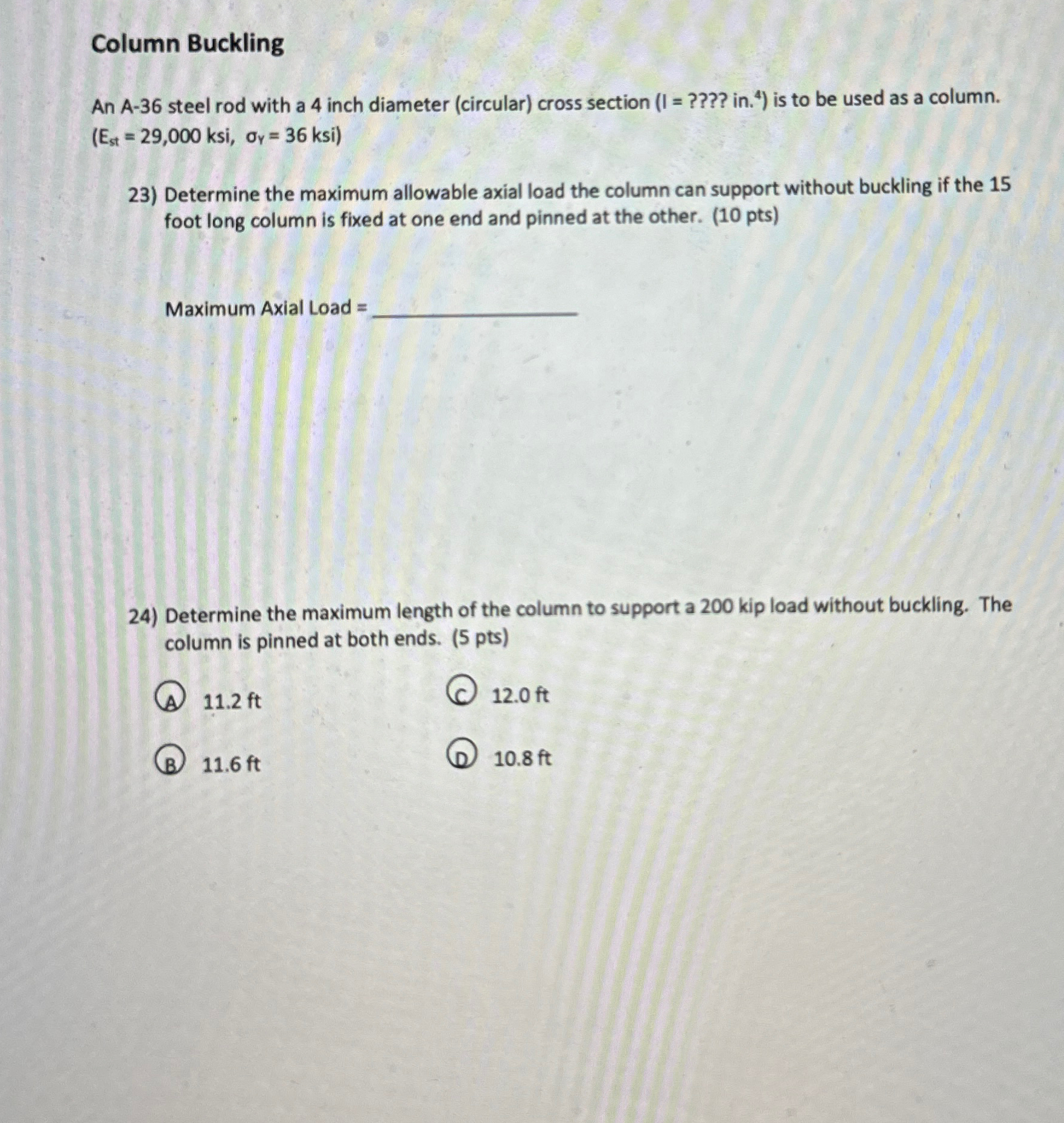 Column Buckling An A - 3 6 steel rod with a 4