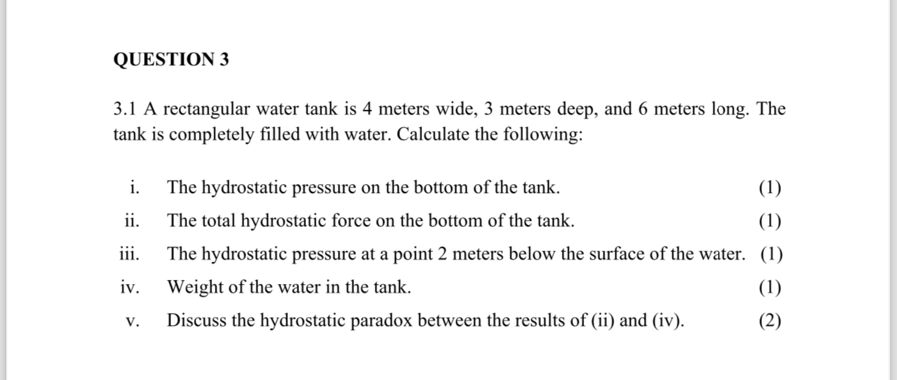 QUESTION 3 3 . 1 A rectangular water tank is 4