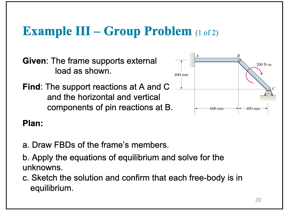 Example III - Group Problem ( 1 of 2 ) Given: The