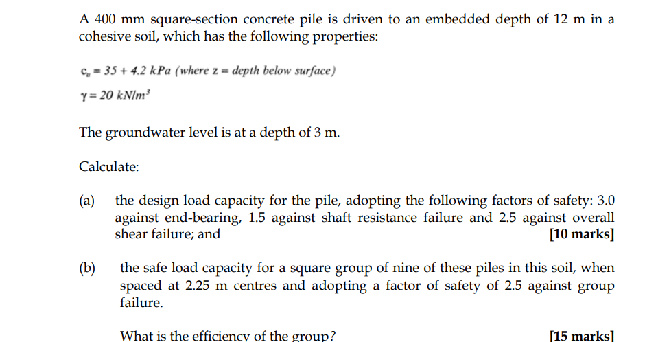 A 4 0 0 m m square - section concrete pile is