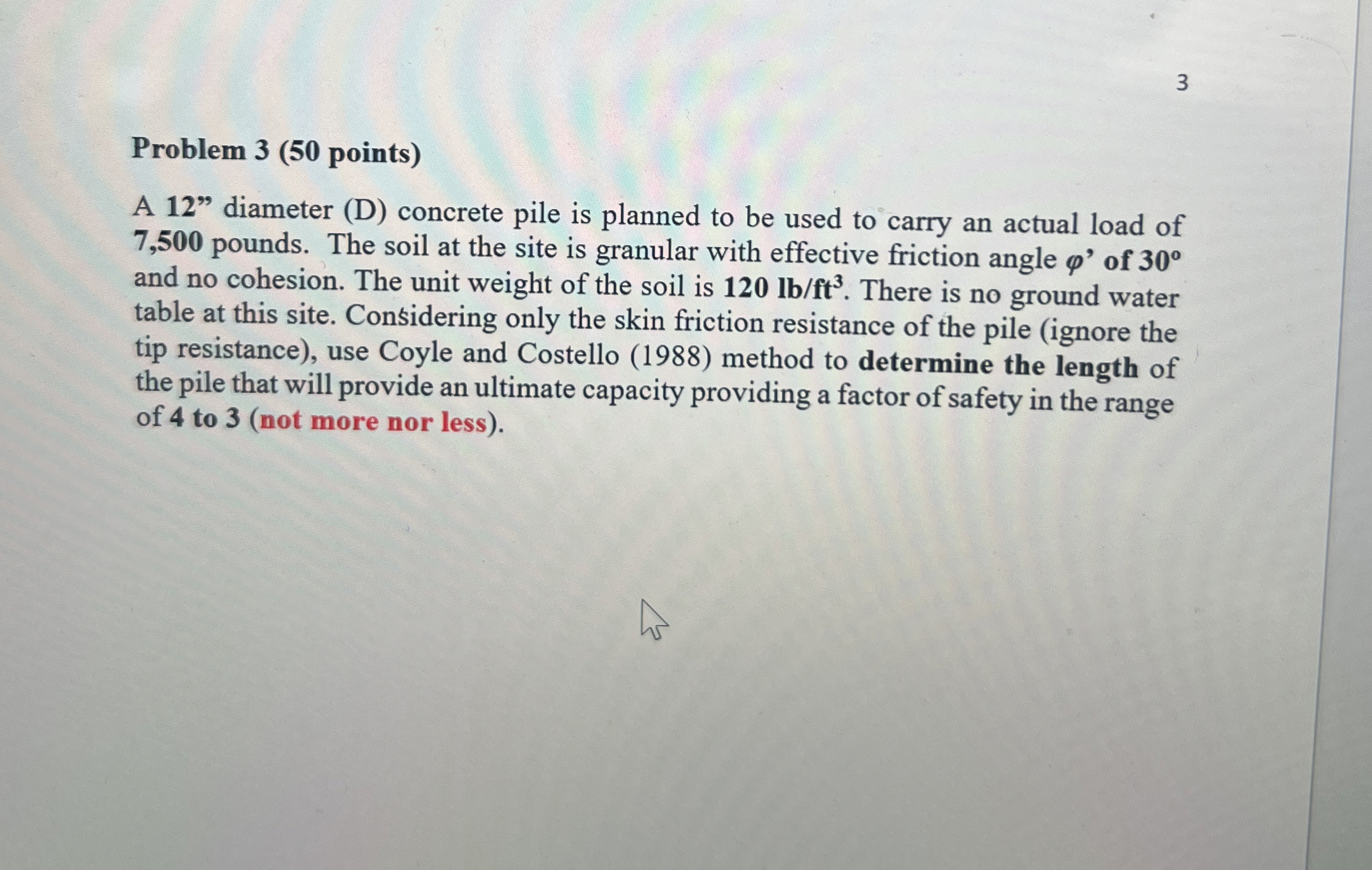 Problem 3 ( 5 0 points ) A 1 2 " diameter ( D )