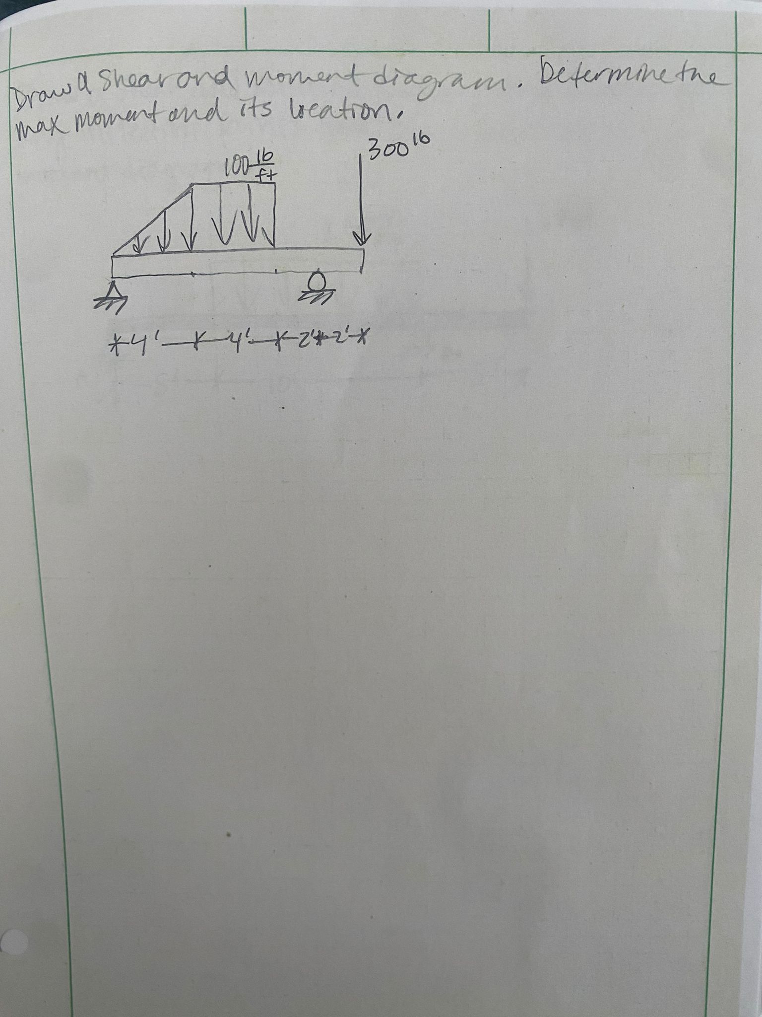 Draw a Shear and moment diagram. Defermine the