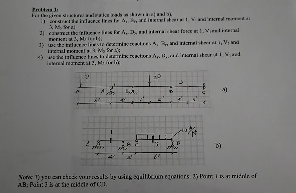 Problem 1 : For the given structures and statics