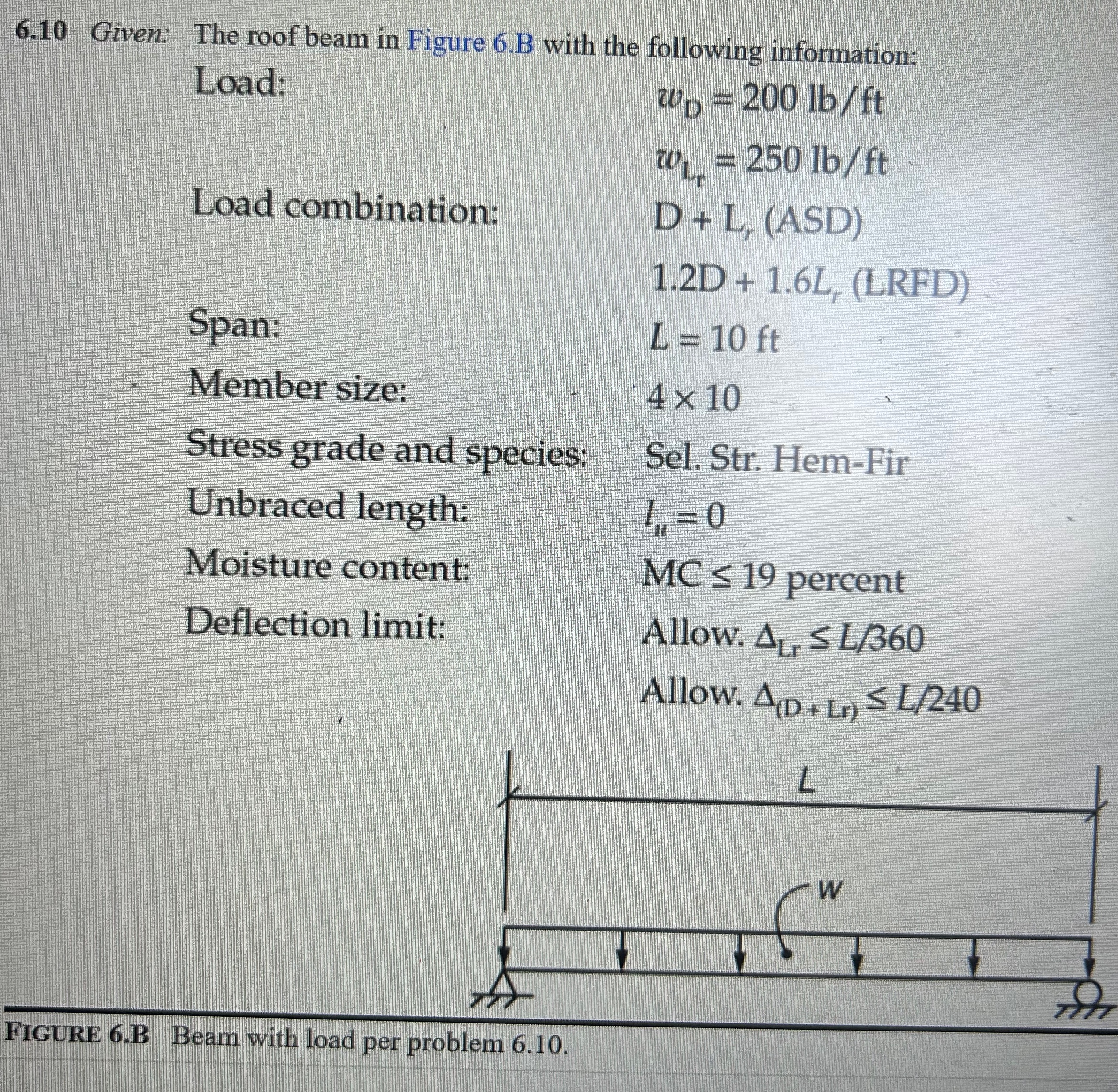R 6 . 1 0 Given: The roof beam in Figure 6 . B