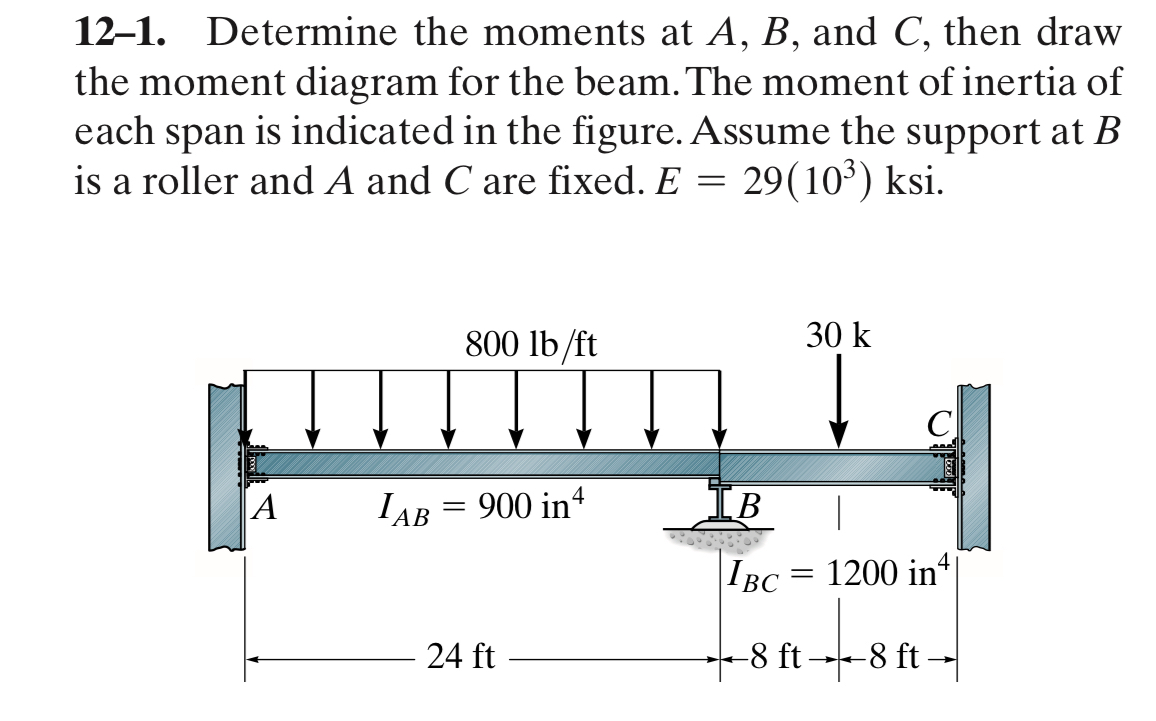 1 2 - 1 . Determine the moments at A , B , and C