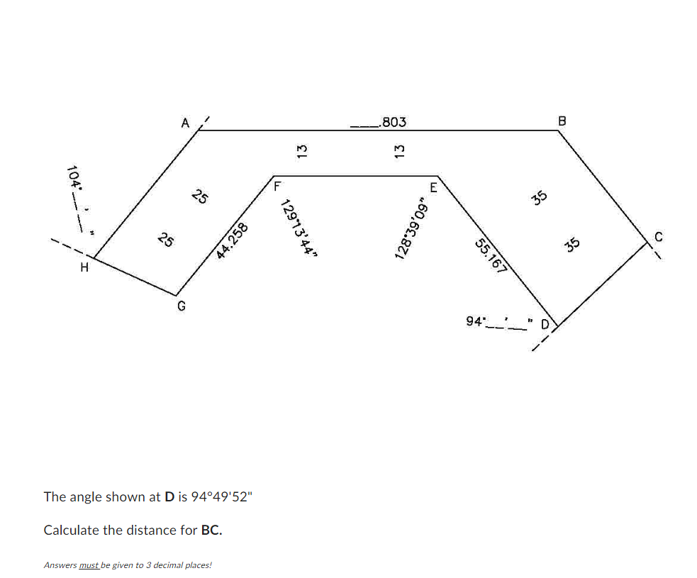 The angle shown at D is 9 4 4 9 ' 5 2 ' '