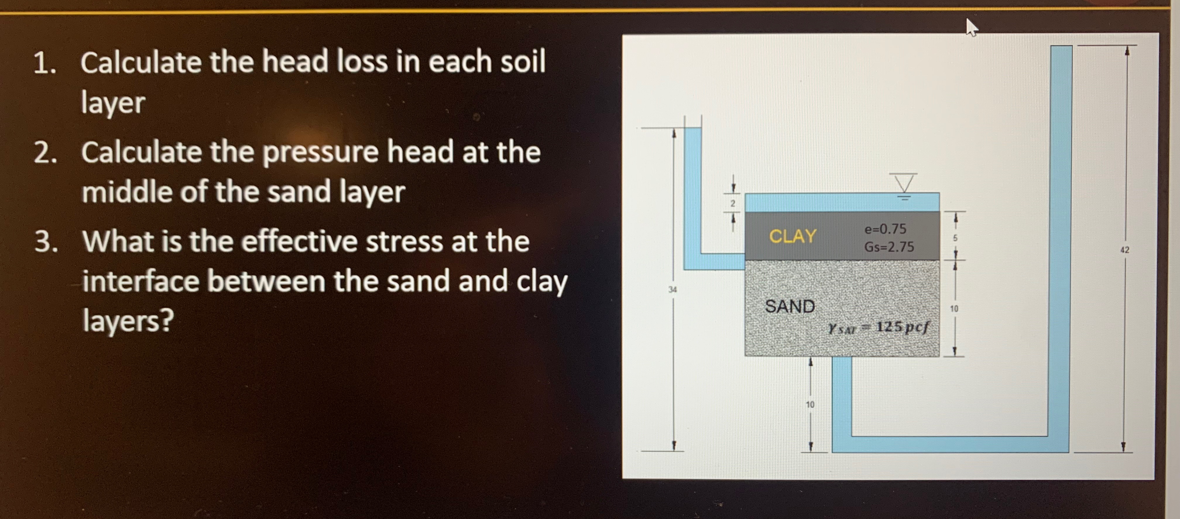 Calculate the head loss in each soil layer