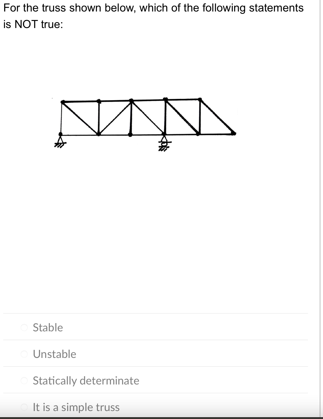 For the truss shown below, which of the following