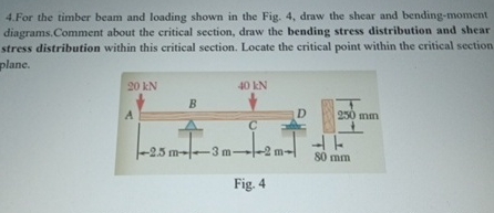 4 . For the timber beam and loading shown in the