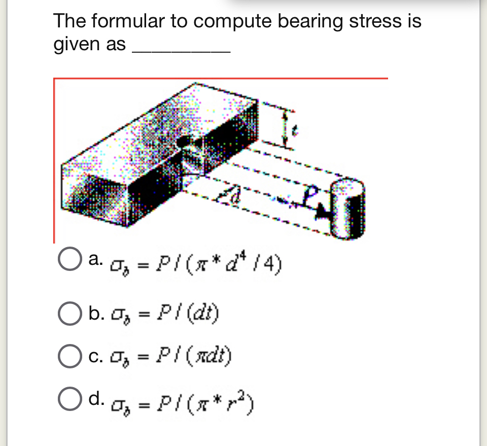 The formular to compute bearing stress is given