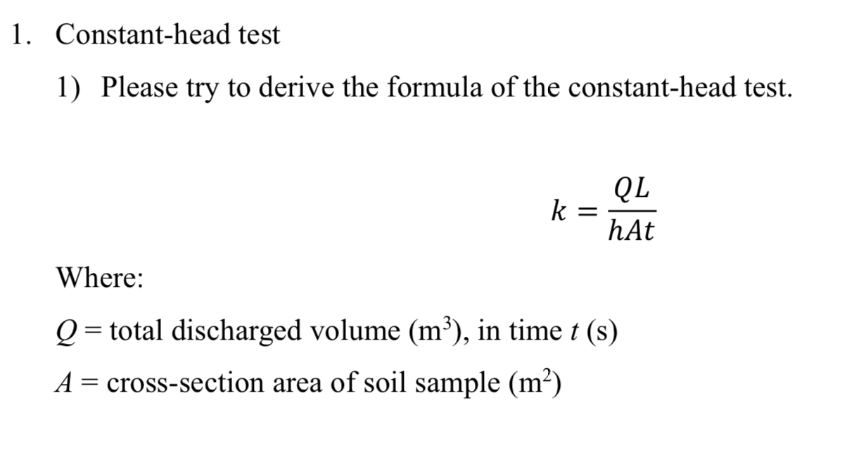 Constant - head test Please try to derive the